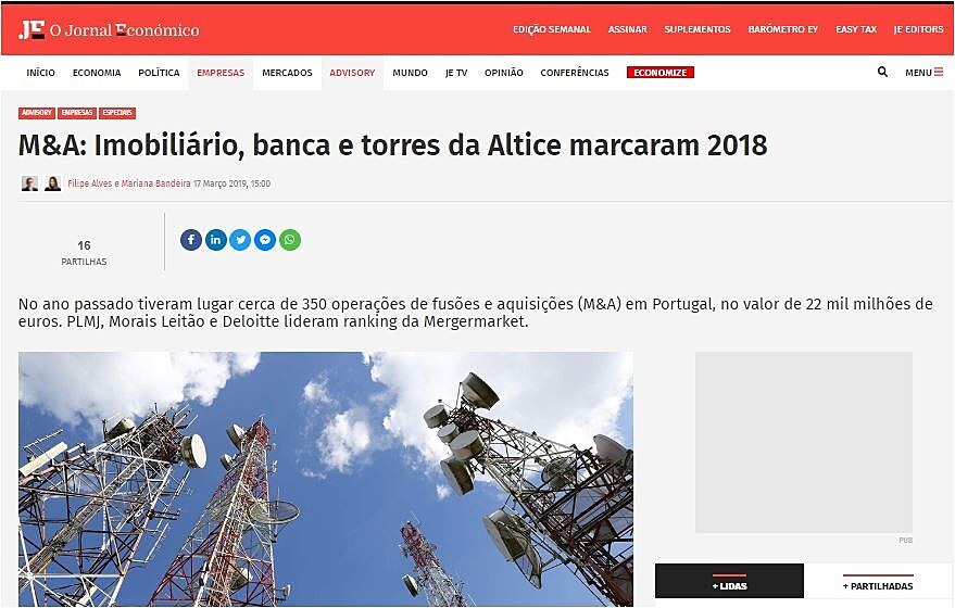 M&A: Imobilirio, banca e torres da Altice marcaram 2018